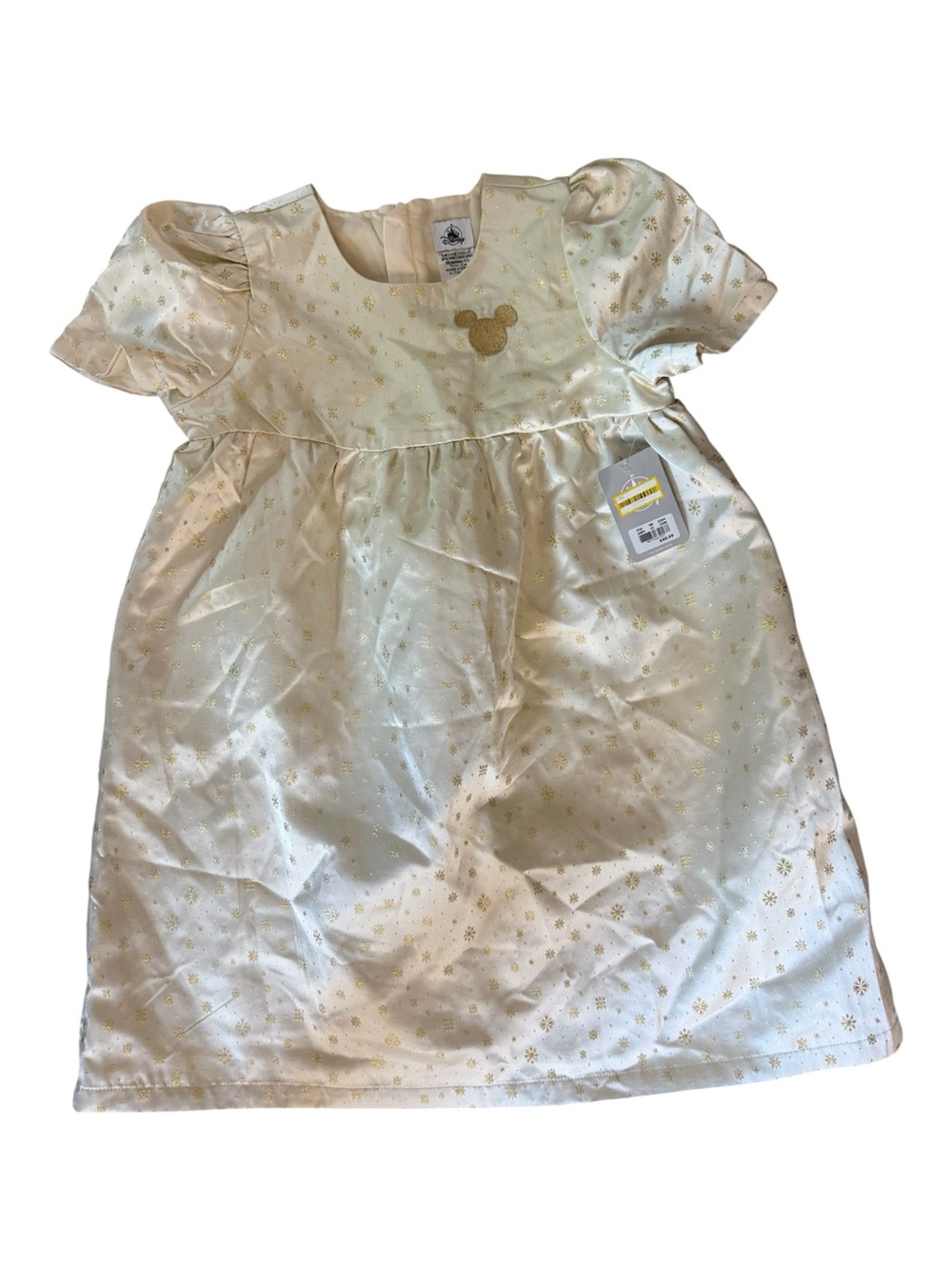 Disney Girls Ivory & Gold Glitter Satin Mickey Mouse Holiday Party Dress